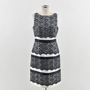 Katherine‎ Kelly Lace Sheath Dress Womens Size 4 Black Ivory Cocktail Sleeveless